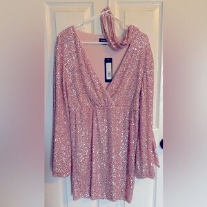bebe rose gold sequin dress Sequin Cowl Back Midi Dress